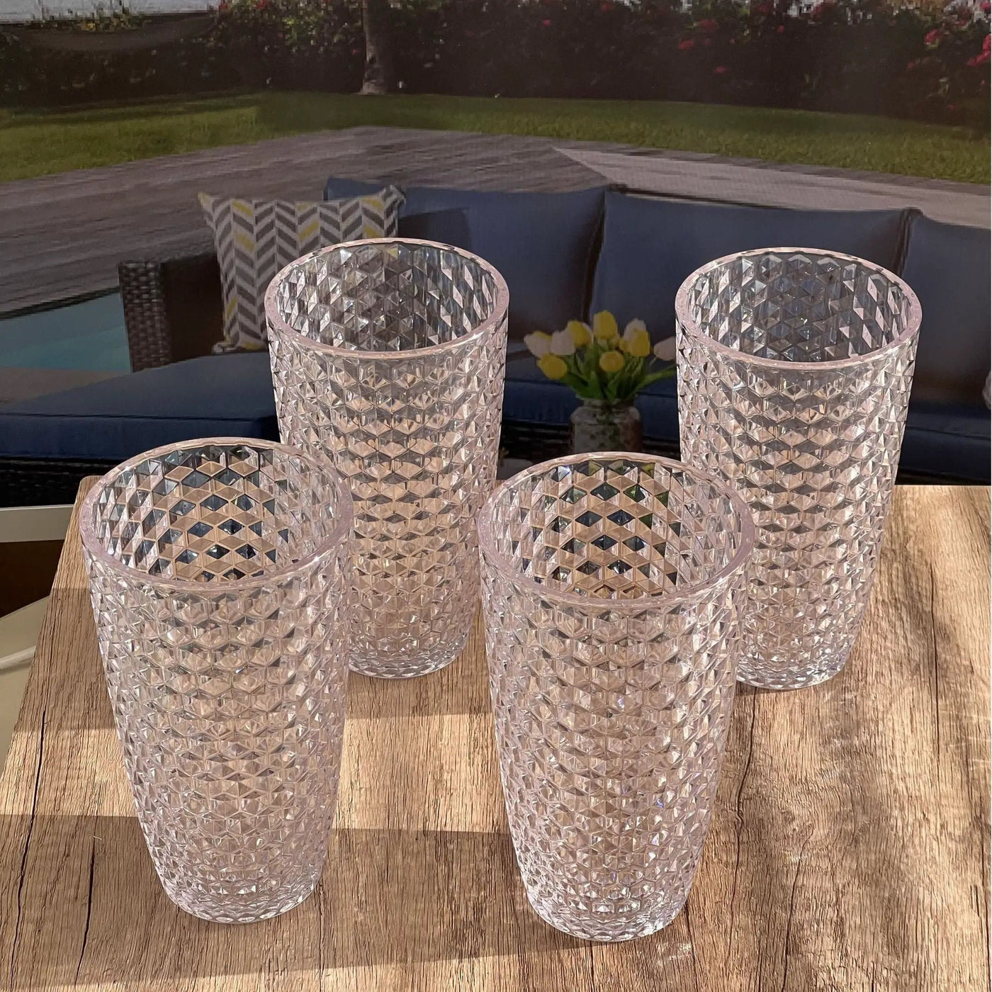 Leading Ware Diamond Cut Acrylic Drinking Glasses (Set of 4) by HouseOfZazla