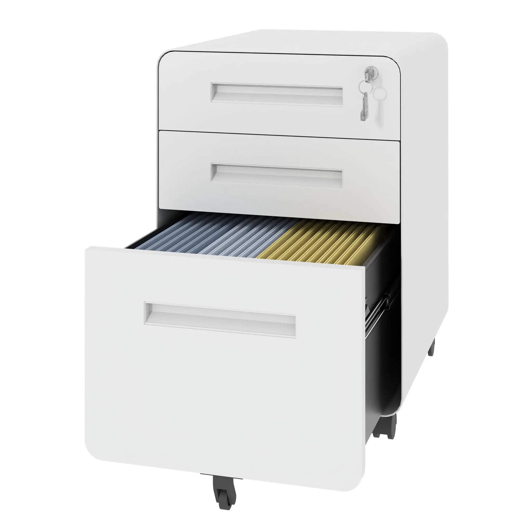 3-Drawer Mobile File Cabinet With Lock, On Casters, Holds A4/Letter Files by Unique Piece Furniture