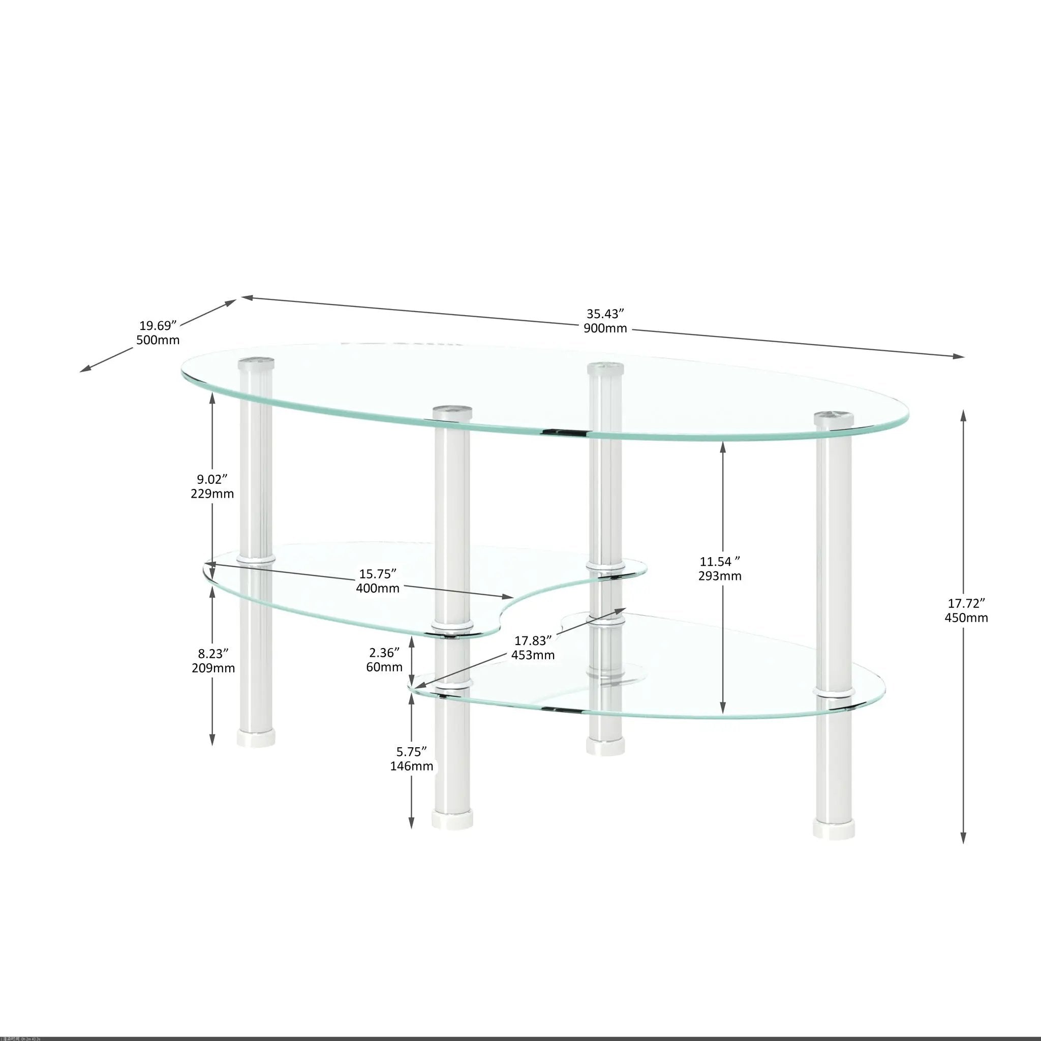 Transparent Oval Glass Coffee Table, Modern Table In Living Room Oak Wood Leg Tea Table 3-Layer Glass Table by Unique Piece Furniture