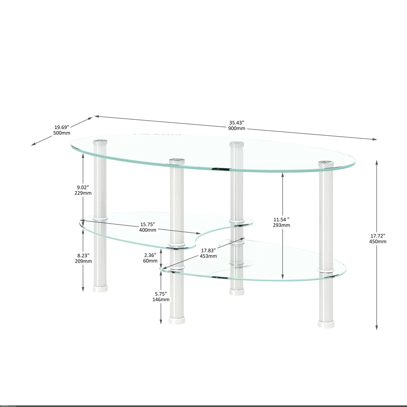 Transparent Oval Glass Coffee Table, Modern Table In Living Room Oak Wood Leg Tea Table 3-Layer Glass Table by HouseOfZazla