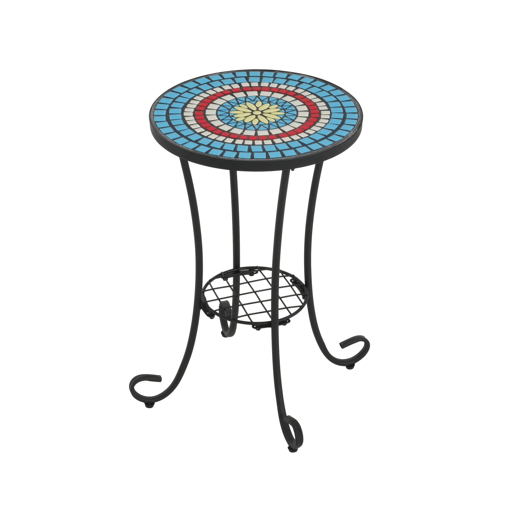 Patio Side Table with Shelf, Blue and Black by HouseOfZazla