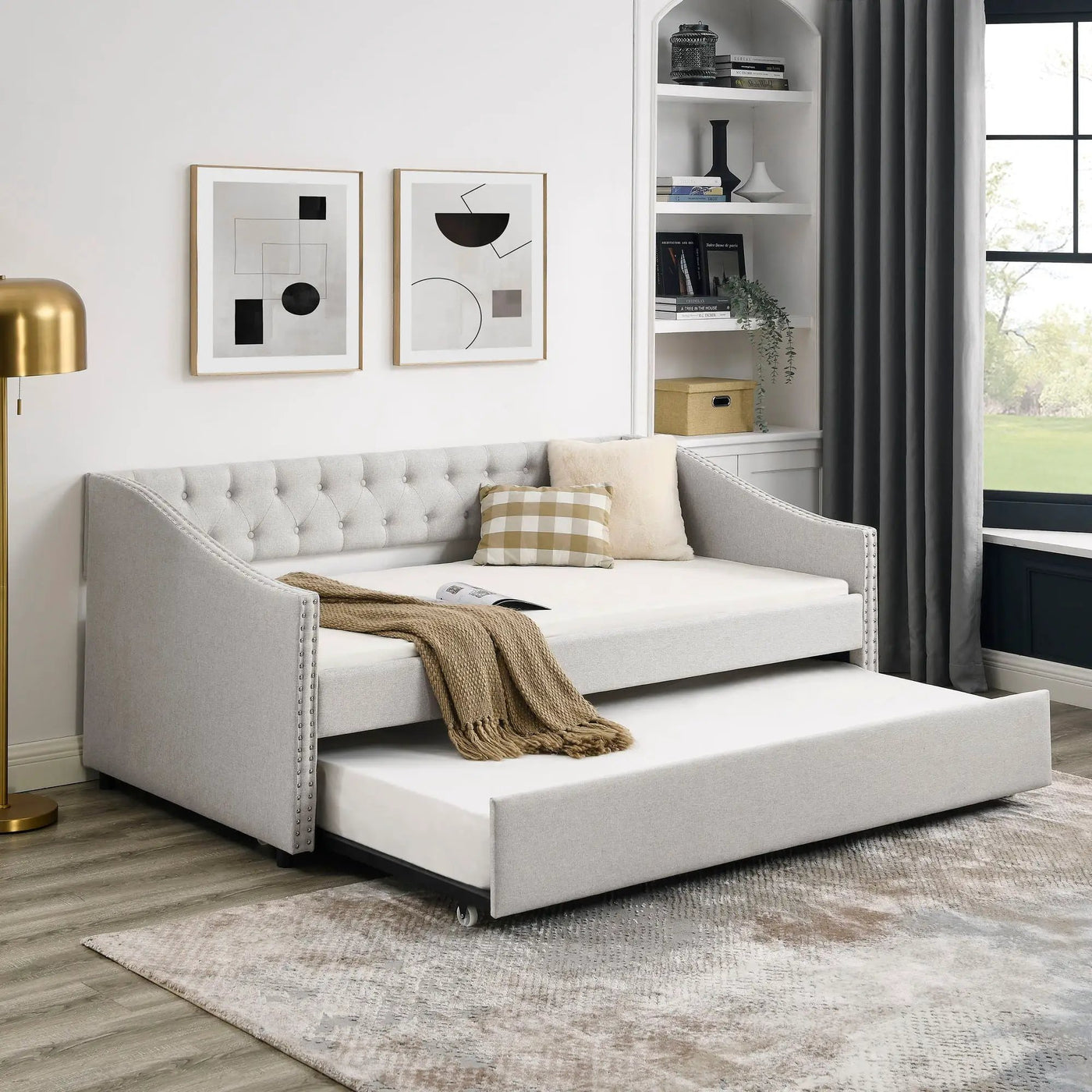 Upholstered Tufted Daybed With Drawers, Waved Arms by Unique Piece Furniture