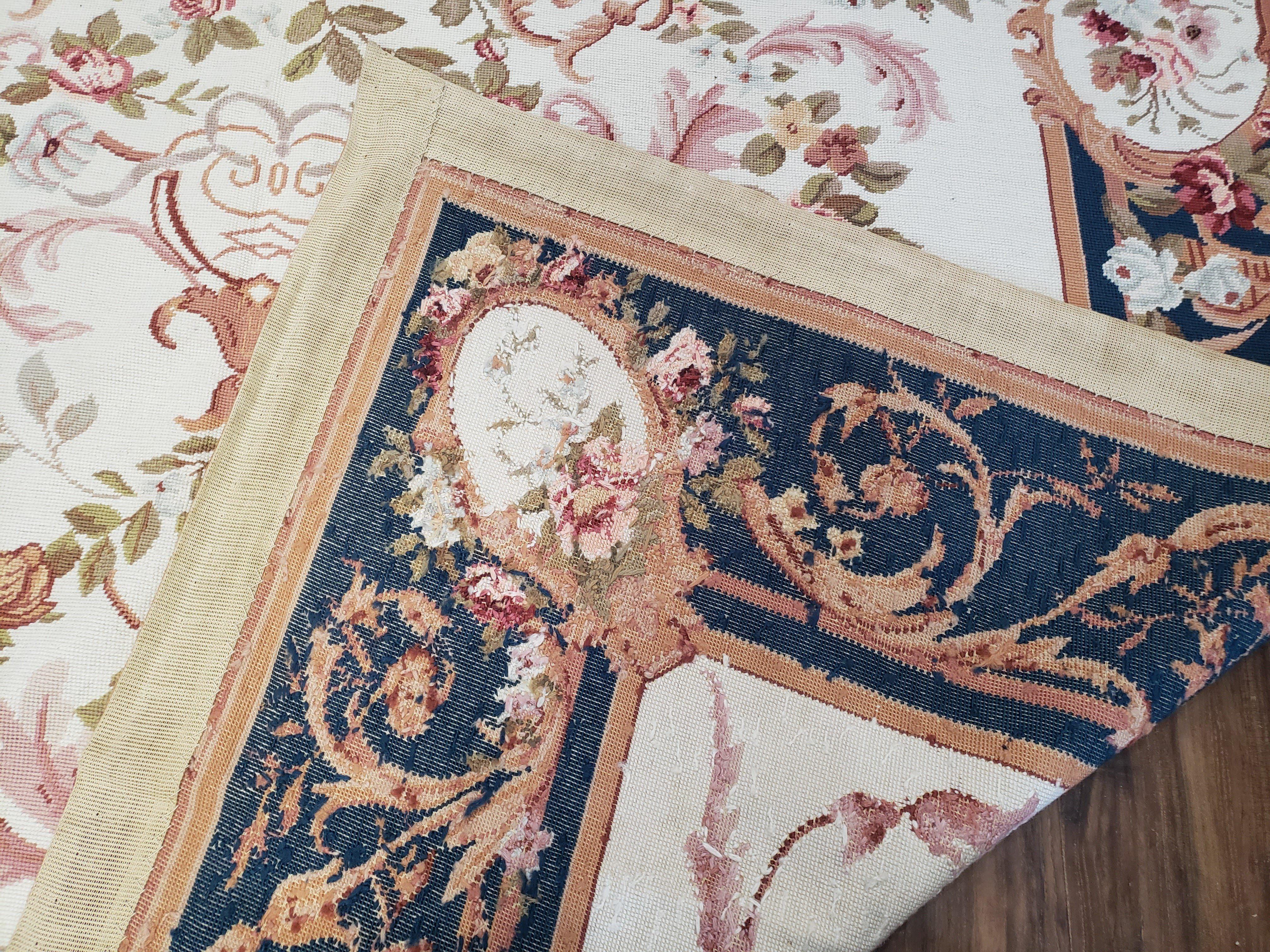 Chinese Aubusson Savonnerie Area Rug 6x8, Vintage Hand-Woven Needlepoi