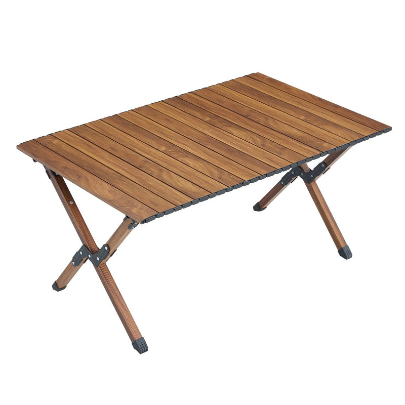 Folding Outdoor Table, Lightweight Aluminum Roll-Up Rectangular Table For Indoor, Outdoor Camping, Picnics, Beach, Backyard, Bbq, Party, Patio - Brown by HouseOfZazla
