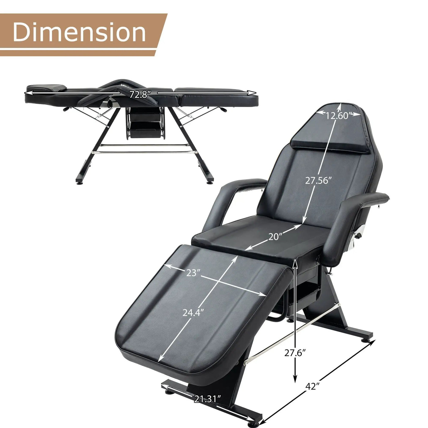 Massage Salon Tattoo Chair With Two Trays Esthetician Bed With Hydraulic Stool, Multi-Purpose 3-Section Facial Bed Table, Adjustable Beauty Barber Spa Beauty Equipment by HouseOfZazla