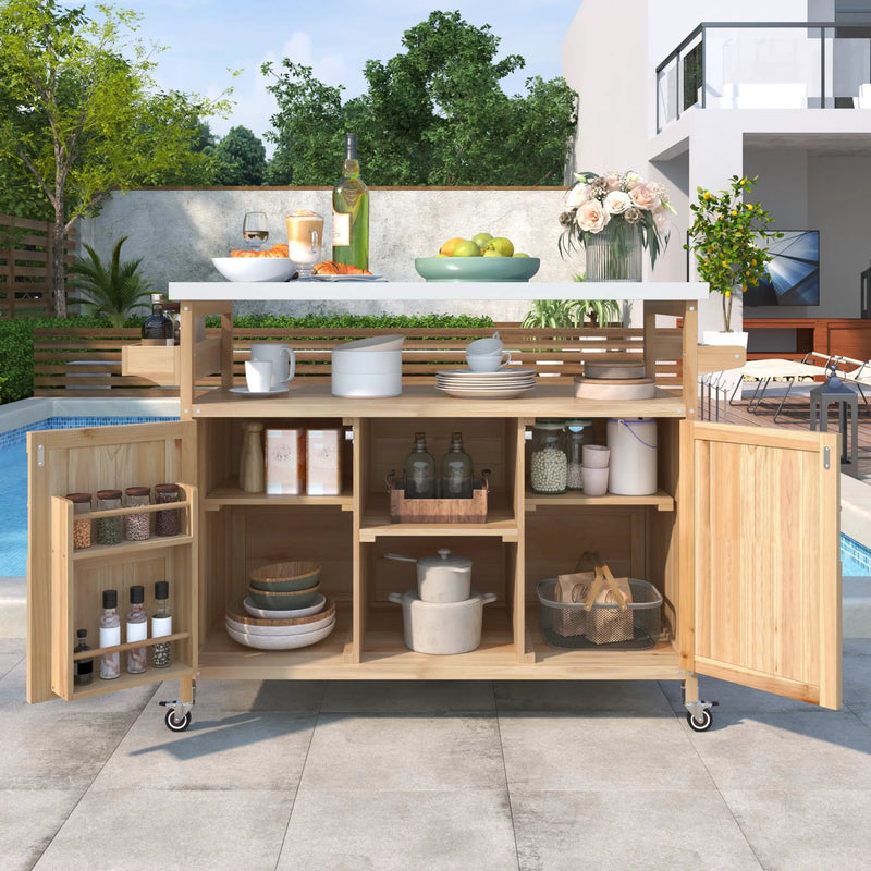 K&K Outdoor Kitchen Island, Rolling Bar Cart & Storage Cabinet by HouseOfZazla