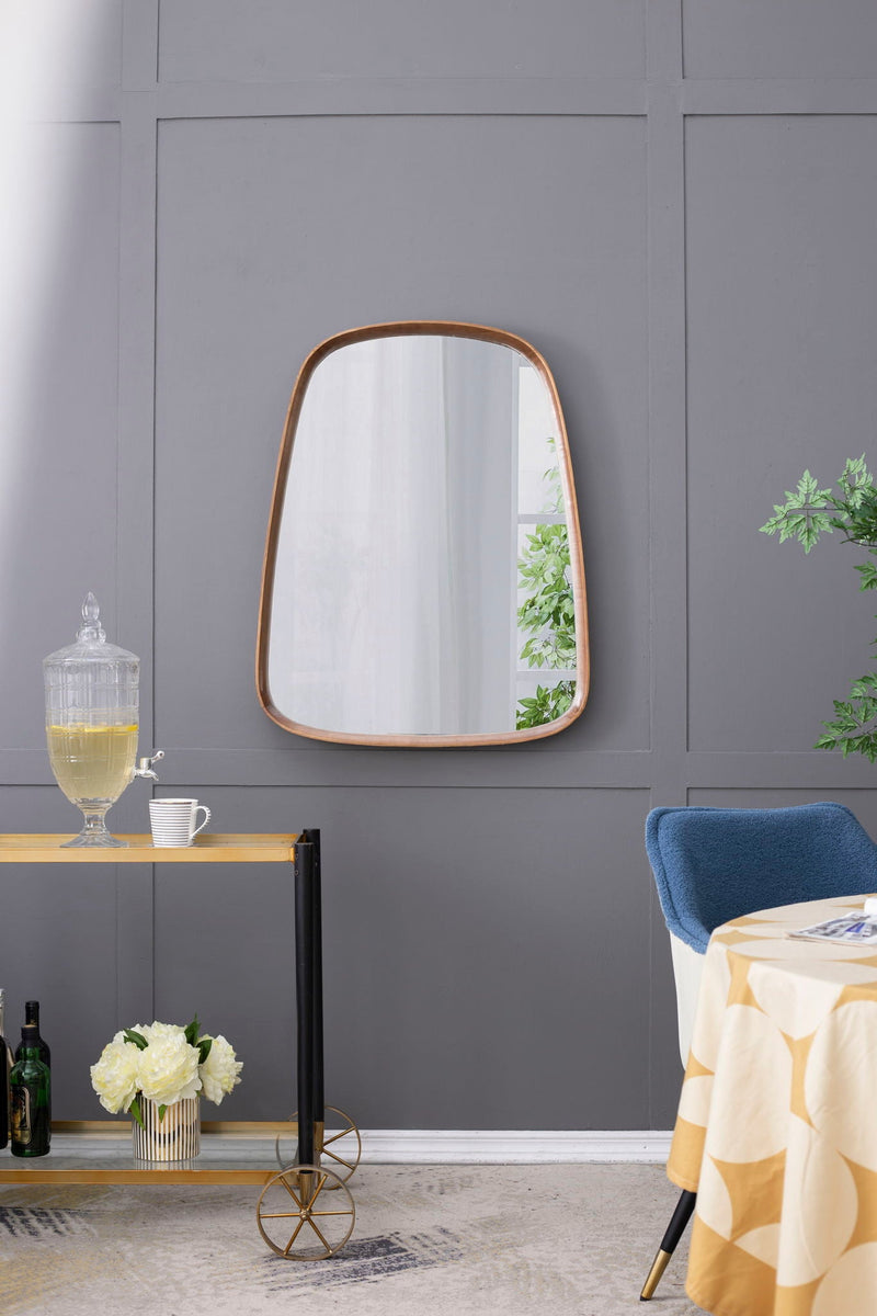 Irregular Wood Frame Wall Mirror with Curved Edges - Brown, photo 2 of 11