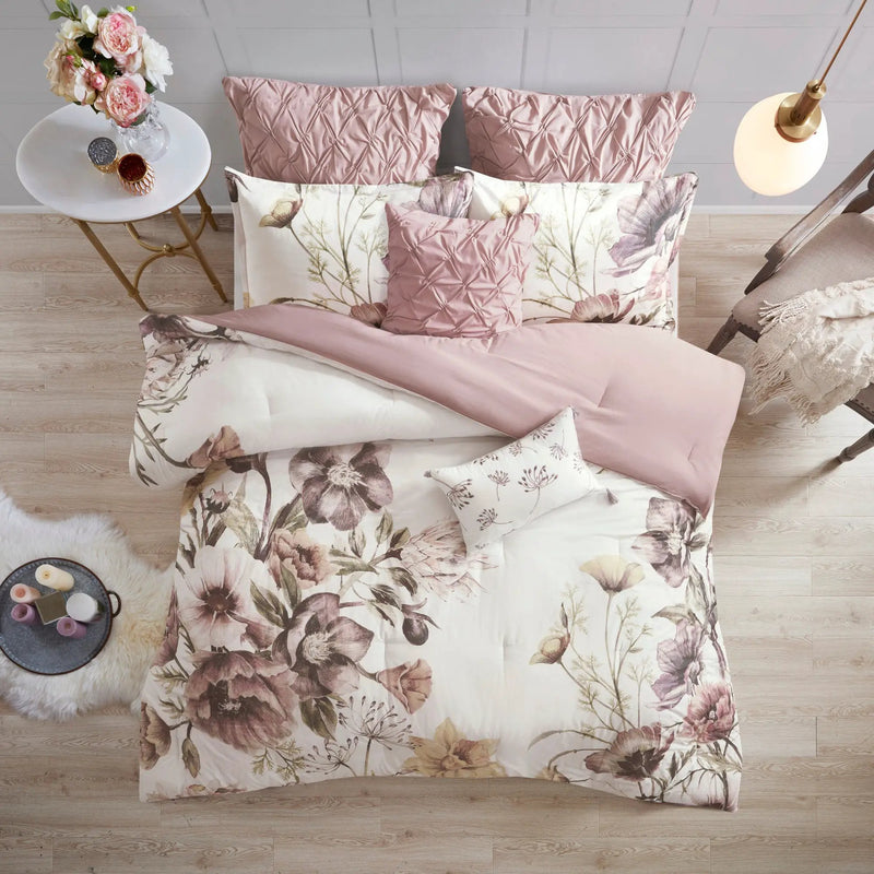 8 Piece Cotton Printed Comforter Set Blush King by HouseOfZazla