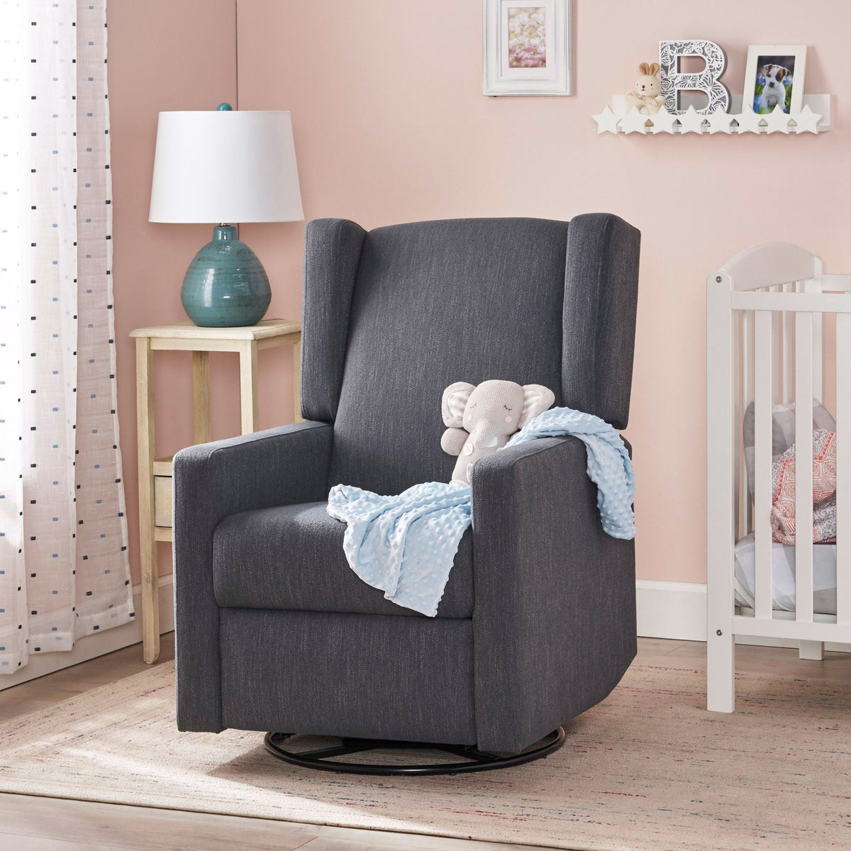 Landau Contemporary Fabric Upholstered Swivel Recliner, photo 4 of 21