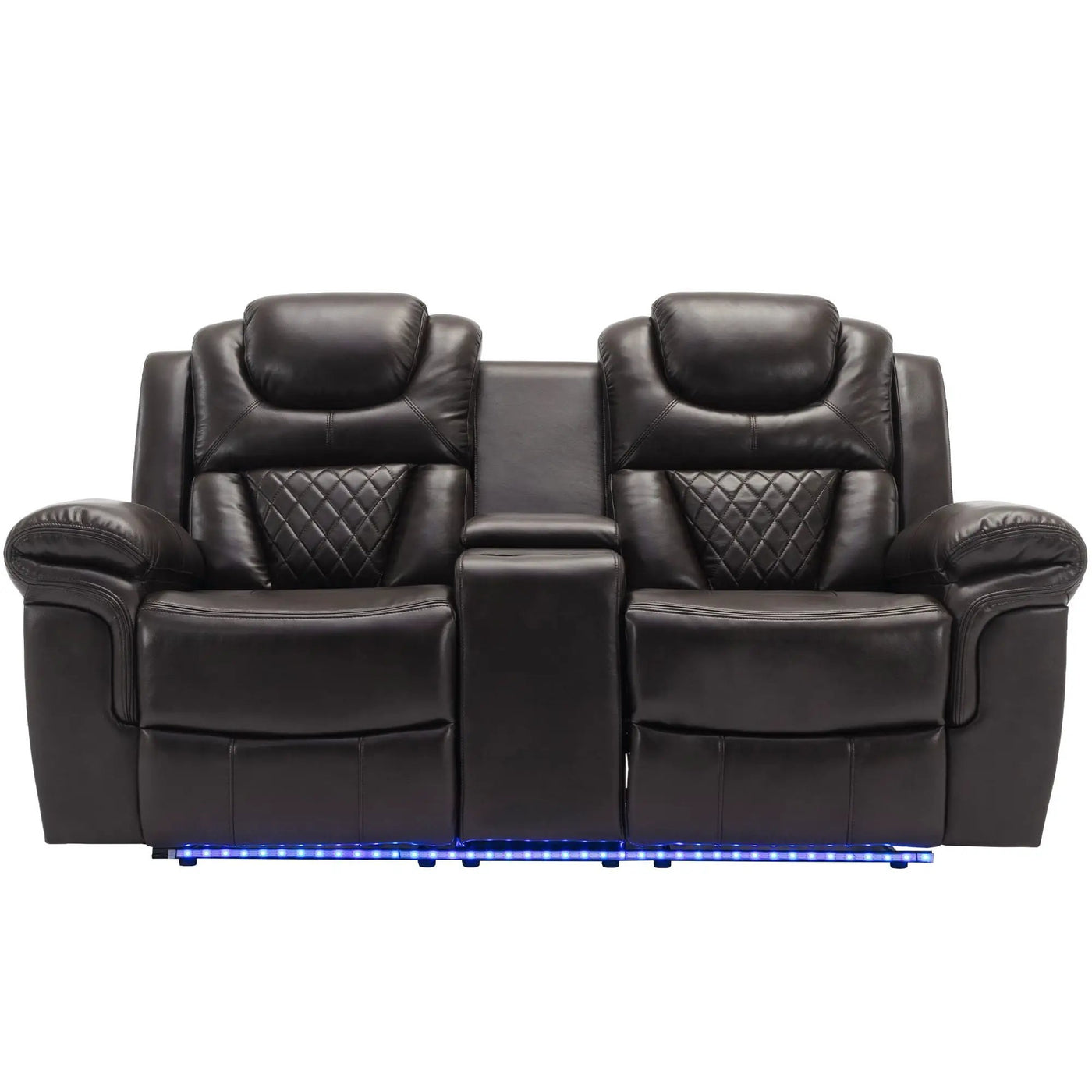 Home Theater Seating Manual Recliner Loveseat With Hide-Away Storage, Cup Holders And Led Light Strip For Living Room by HouseOfZazla