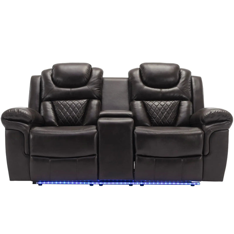 3 Pieces Recliner Sofa Sets Home Theater Seating Manual Recliner Chair With Center Console And LED Light Strip For Living Room by HouseOfZazla