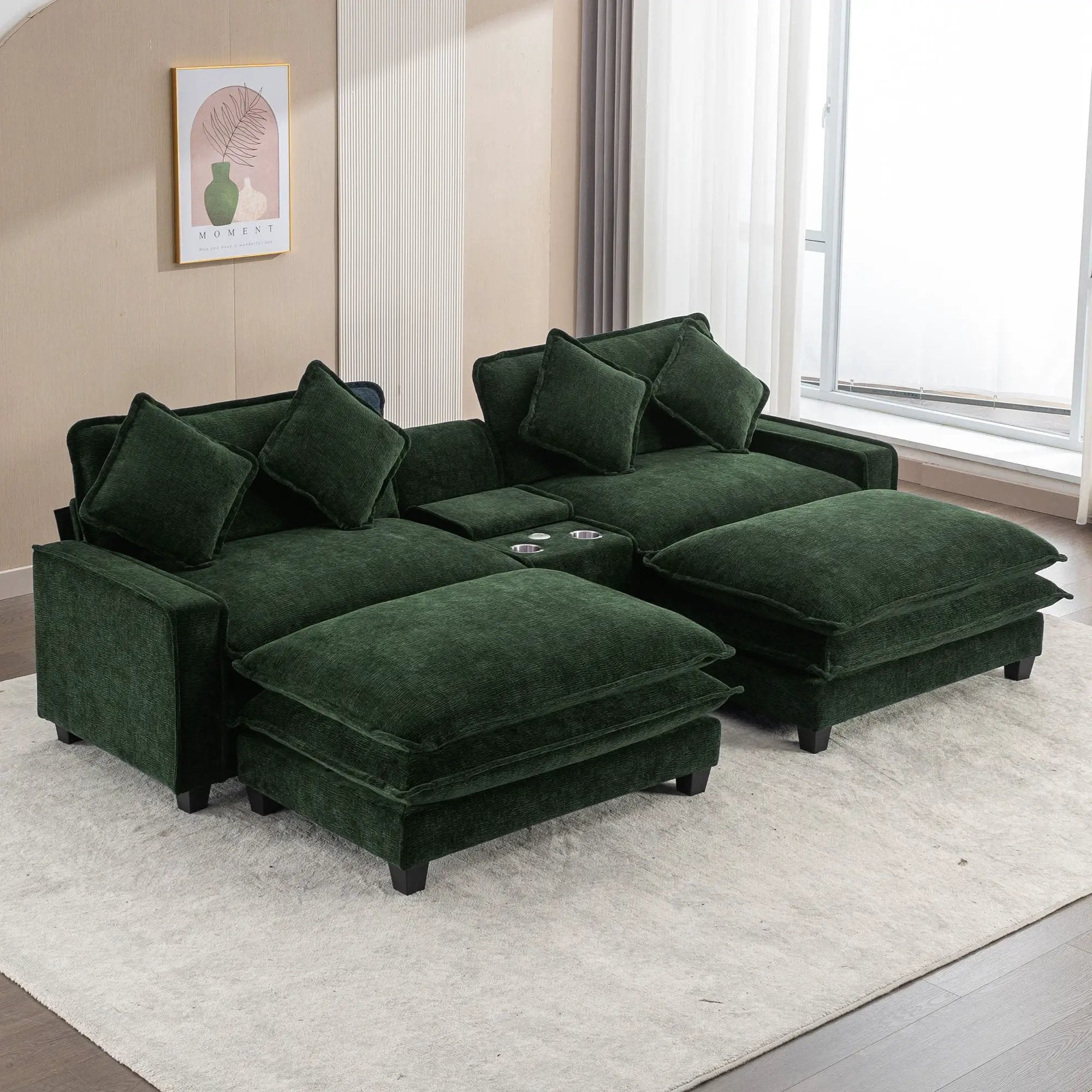 Sectional Sofa Upholstered Sofa With Two Removable Ottoman, Two USB Ports, Two Cup Holders And Large Storage Box For Living Room by HouseOfZazla