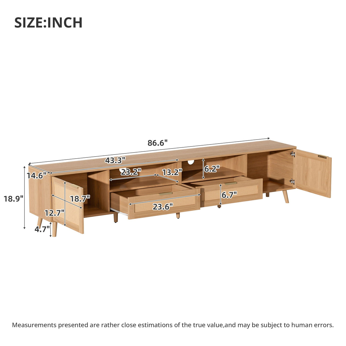 TV Stand Media Console with Cable Management - Light Brown or Black, photo 5 of 12