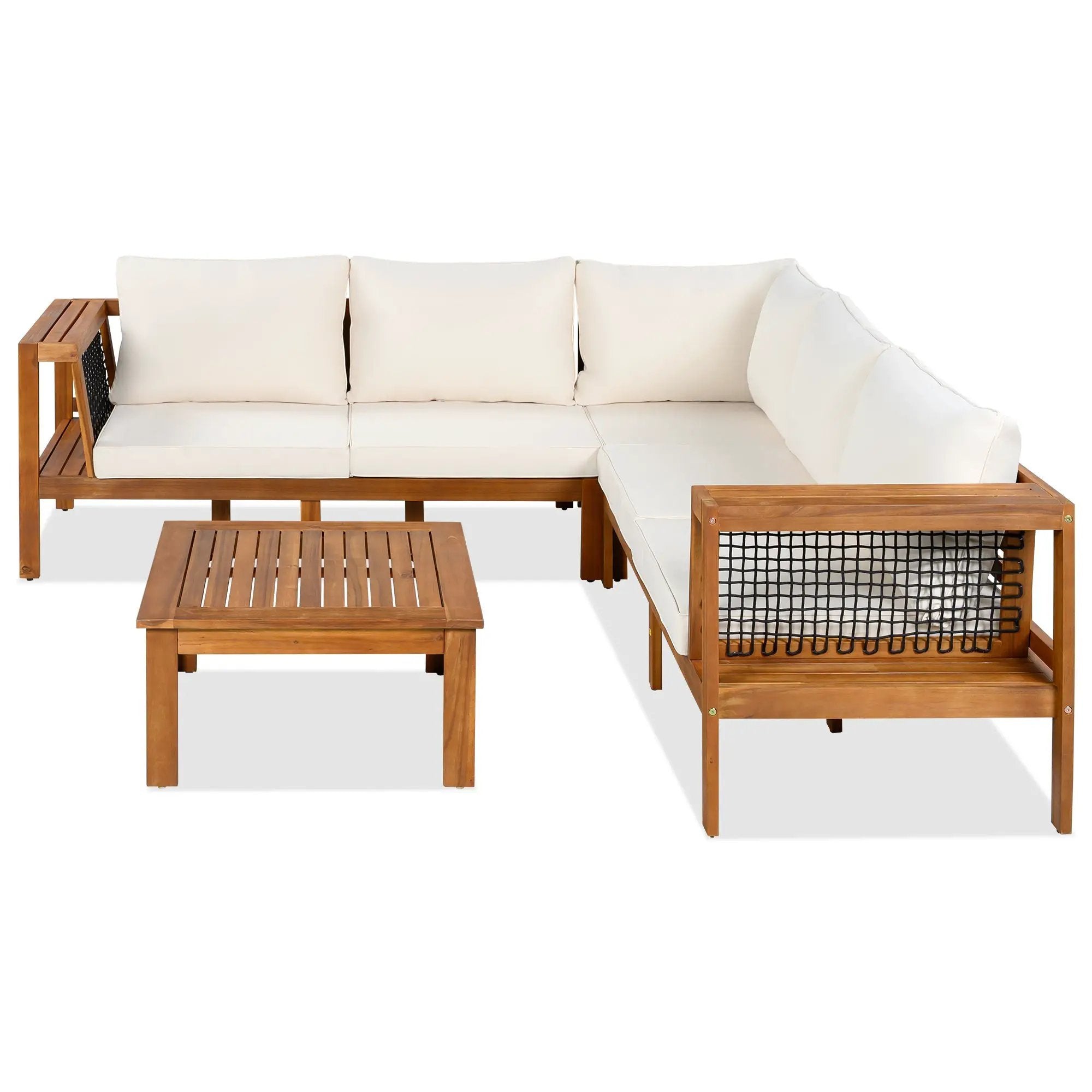 GO 4 Pieces Outdoor Acacia Wood Sofa Set with Coffee Table by HouseOfZazla
