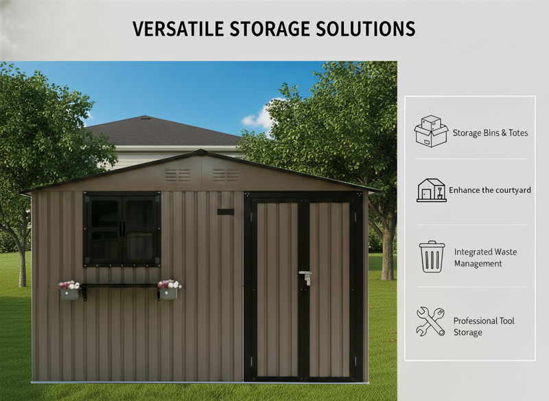 10x8 Ft Outdoor Metal Storage Shed with Window & Flower Rack by HouseOfZazla