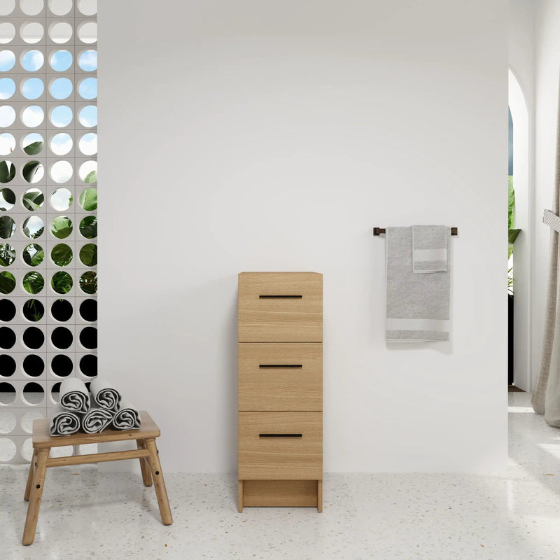 Slim Freestanding Bathroom Storage Cabinet, 3 Drawers - Light Oak by Unique Piece Furniture