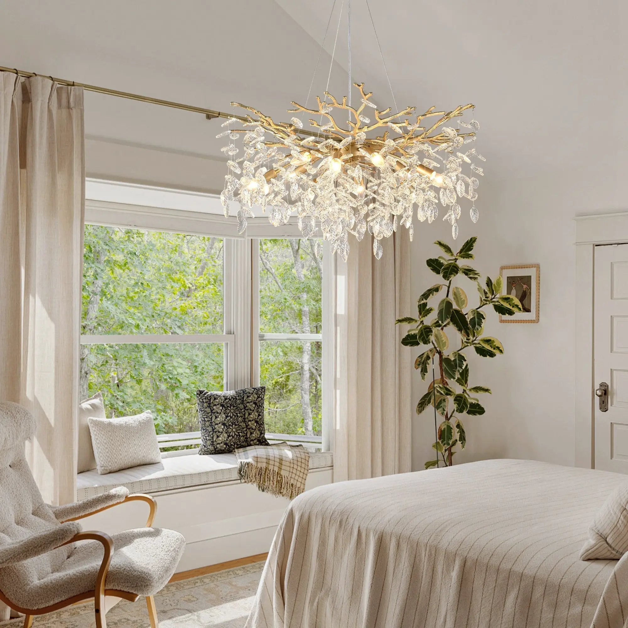 8-Light Crystal Gold Chandelier for Dining Room and Kitchen Island by HouseOfZazla