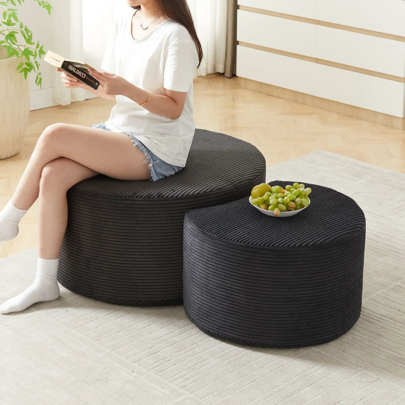 Modern Upholstered Round Coffee Table For Living Room (Set of 2) by HouseOfZazla