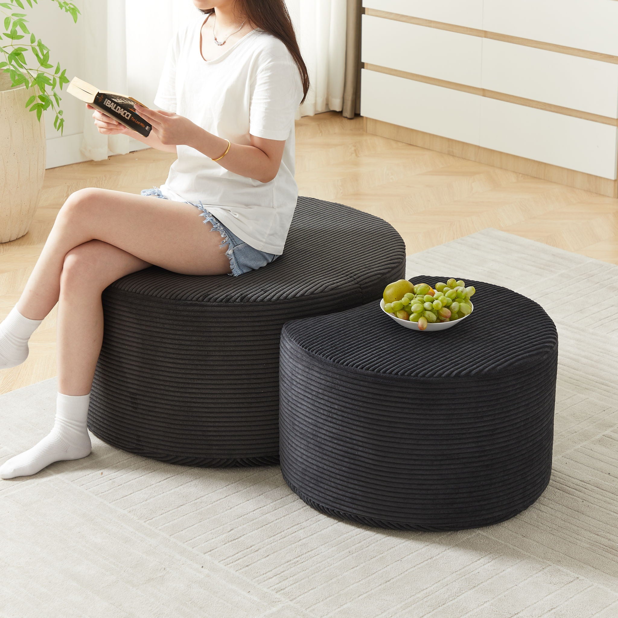 Modern Upholstered Round Coffee Table For Living Room (Set of 2) by HouseOfZazla