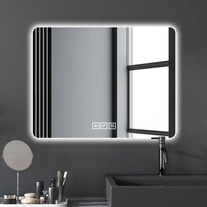 28" Bathroom Mirror With LED Lights Front And Backlit, Anti-Fog Lighted Vanity Mirrors For Wall Mounted And 5 Level Dimmable, Horizontal / Vertical - Clear by HouseOfZazla
