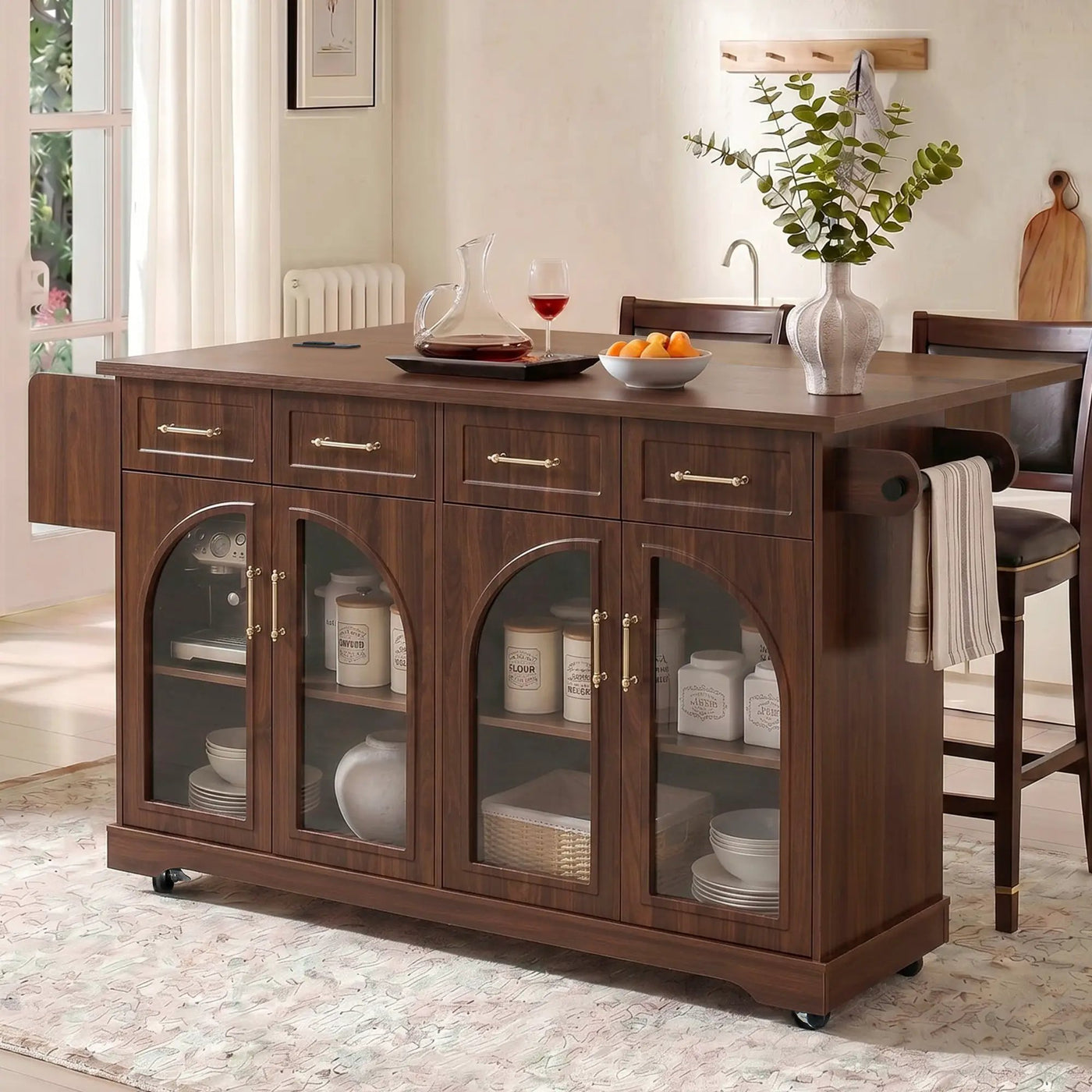 K&K 65" Kitchen Island with Storage & Drop Leaf by HouseOfZazla