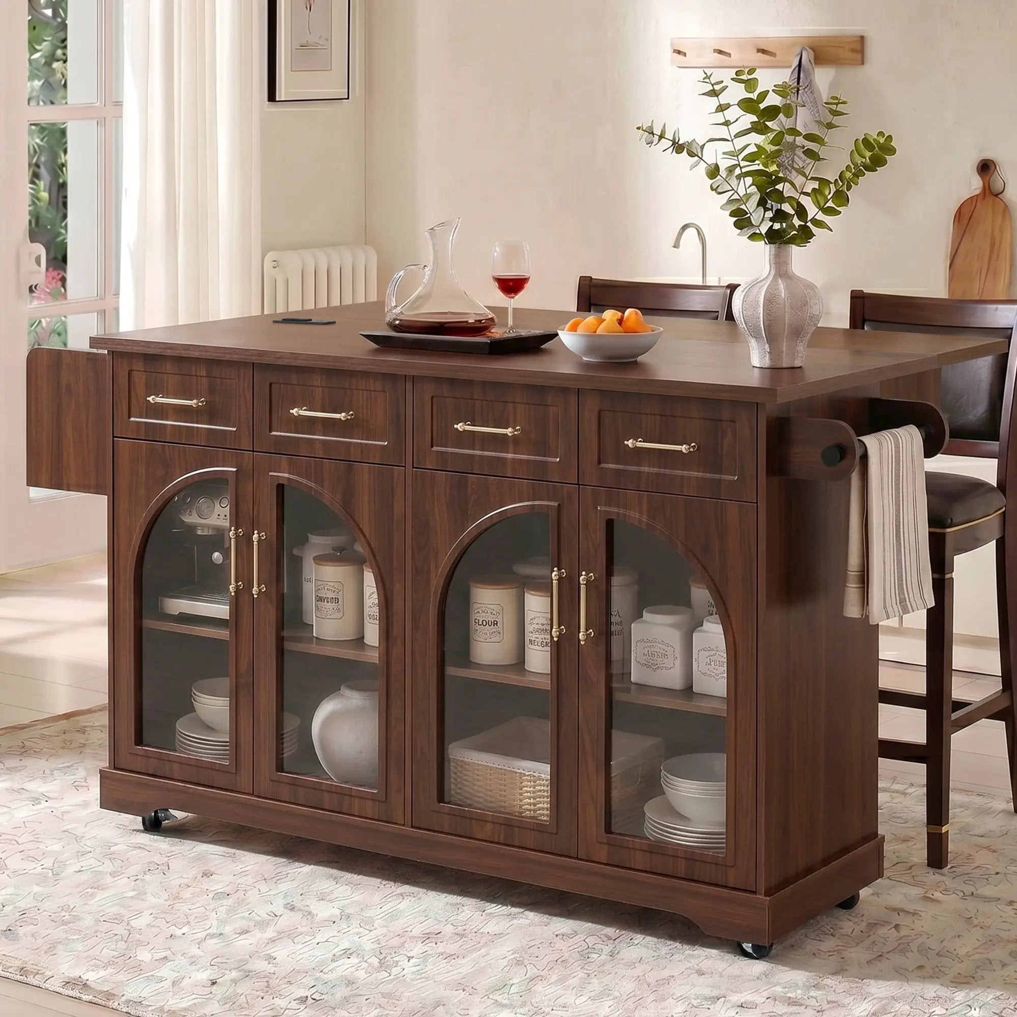 K&K 65" Kitchen Island with Storage & Drop Leaf by HouseOfZazla