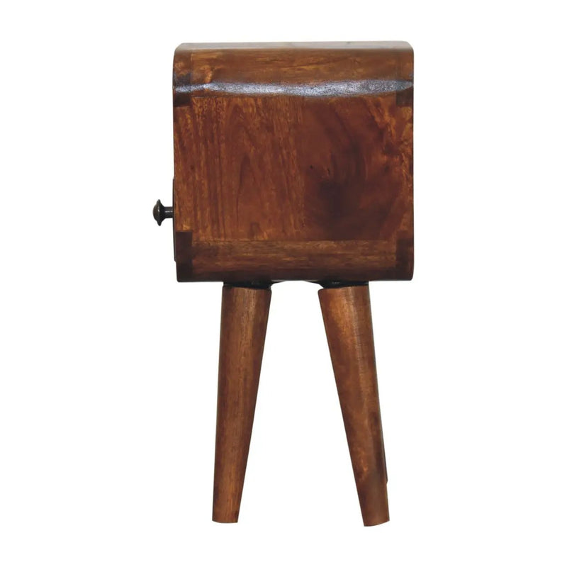Solid Wood Extra Mini Curve Bedside, 1-Drawer, 1 Open-Slot, Chestnut by HouseOfZazla
