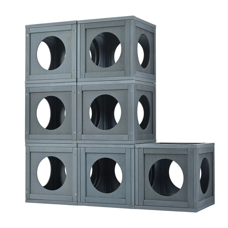 Outdoor Cat House With Shelves And Weather Protection, Removable Wood Boxes - Gray by HouseOfZazla