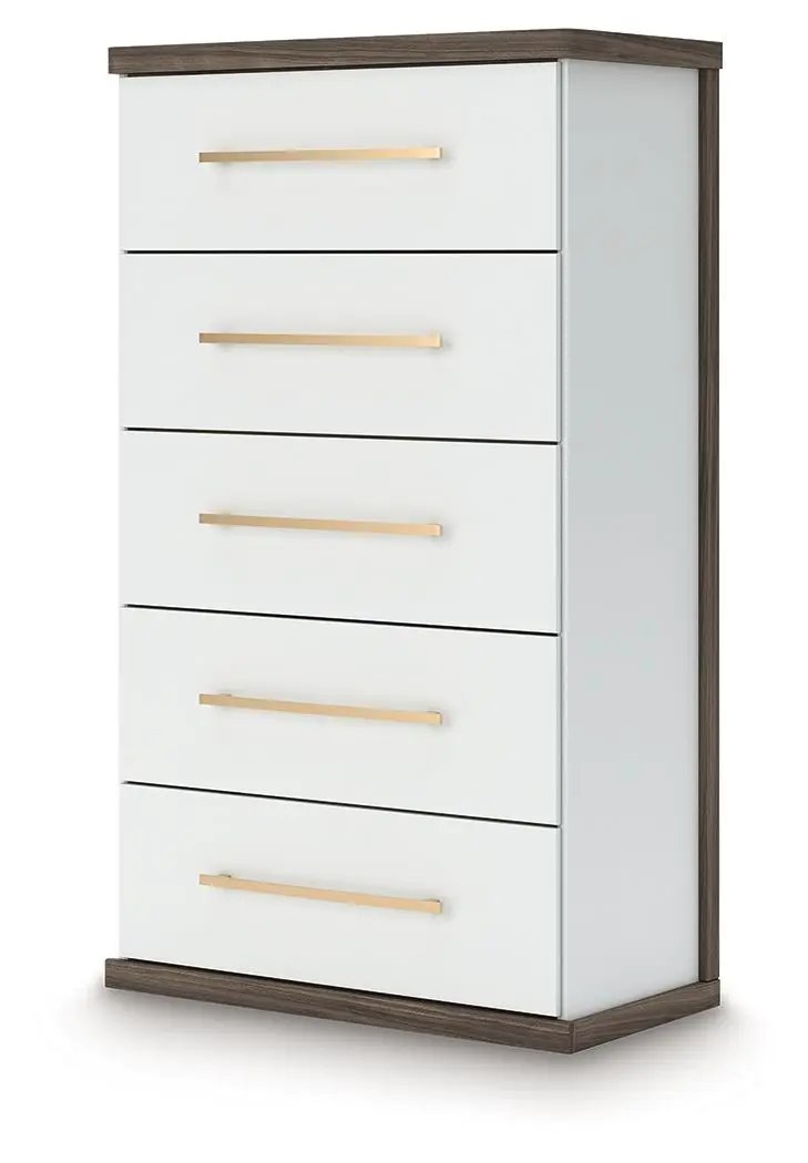 Kendanport - Five Drawer Chest - Brown / White by Unique Piece Furniture