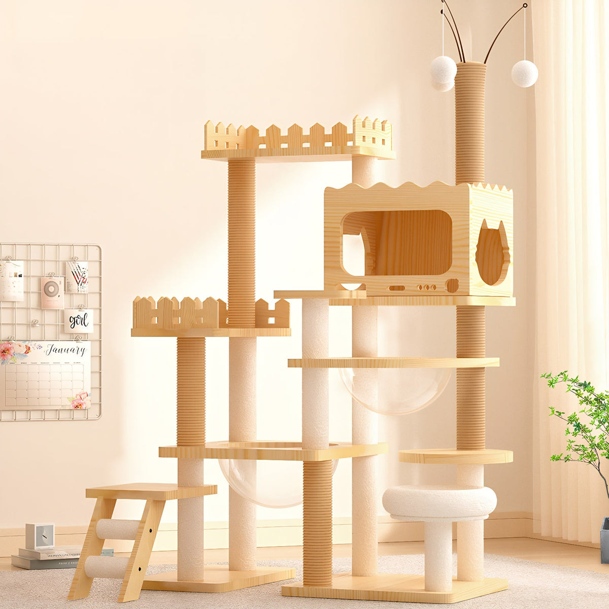 66.9" Modern Cat Tower with Sisal Scratching Posts - Wood Cat Tree, photo 6 of 7