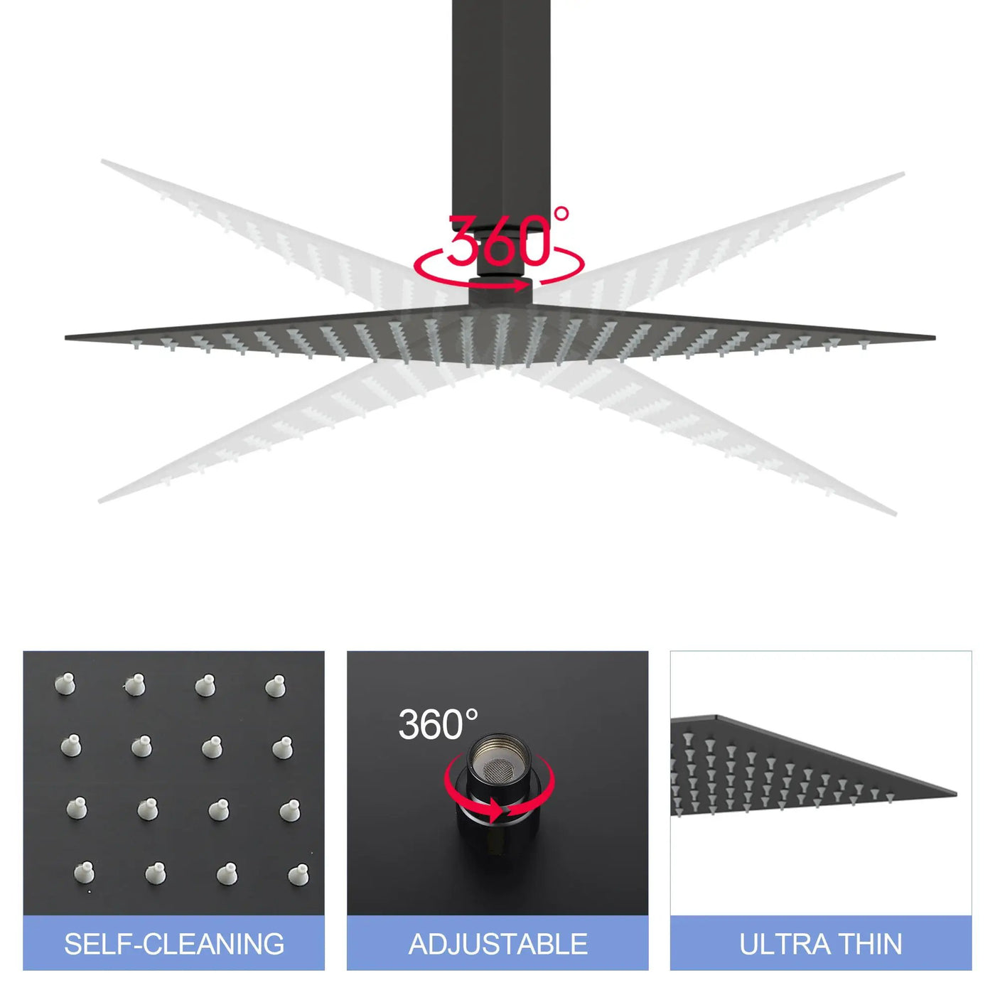 Modern 10" Square Rainfall Shower Head & Stainless Steel Wall Or Ceiling Mount Luxury Spa Shower Panel by HouseOfZazla
