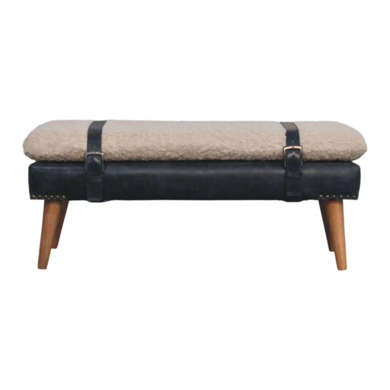 Boucle x Leather Upholstered Bench, Nordic Legs by HouseOfZazla