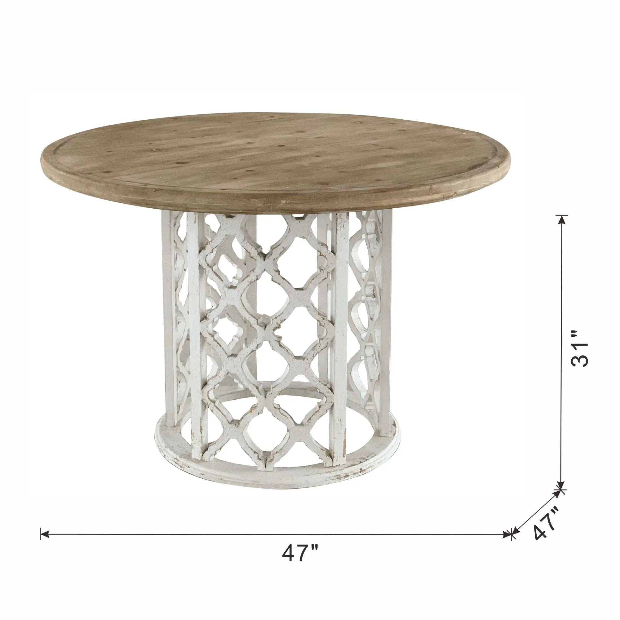 Round Wooden Dining Table With Ornate Cut Out Base - Brown / Antique White by Unique Piece Furniture