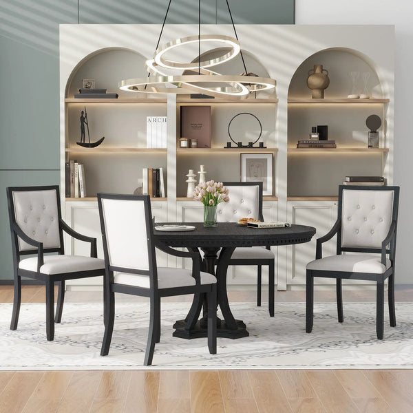 5 Piece Dining Set Extendable Round Table And 4 Chairs - Black / Oak, photo 2 of 21