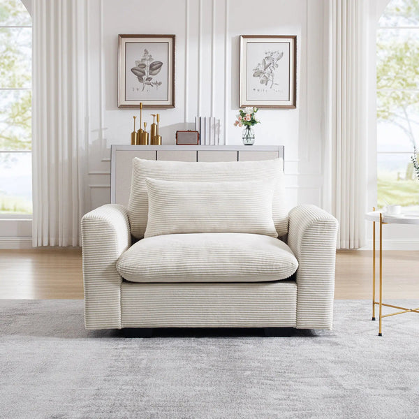 Beige Corduroy Deep Seat Single Sofa Accent Chair, photo 2 of 10