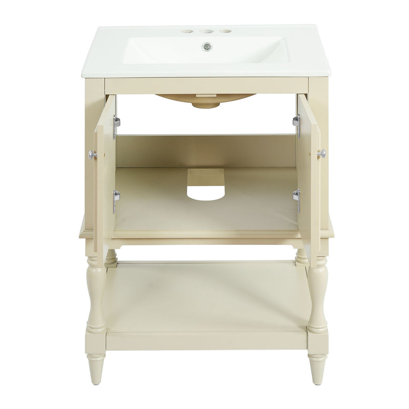 Modern Bathroom Vanity With Sink, Rectangular Cabinet With Open Shelf And Closed Storage