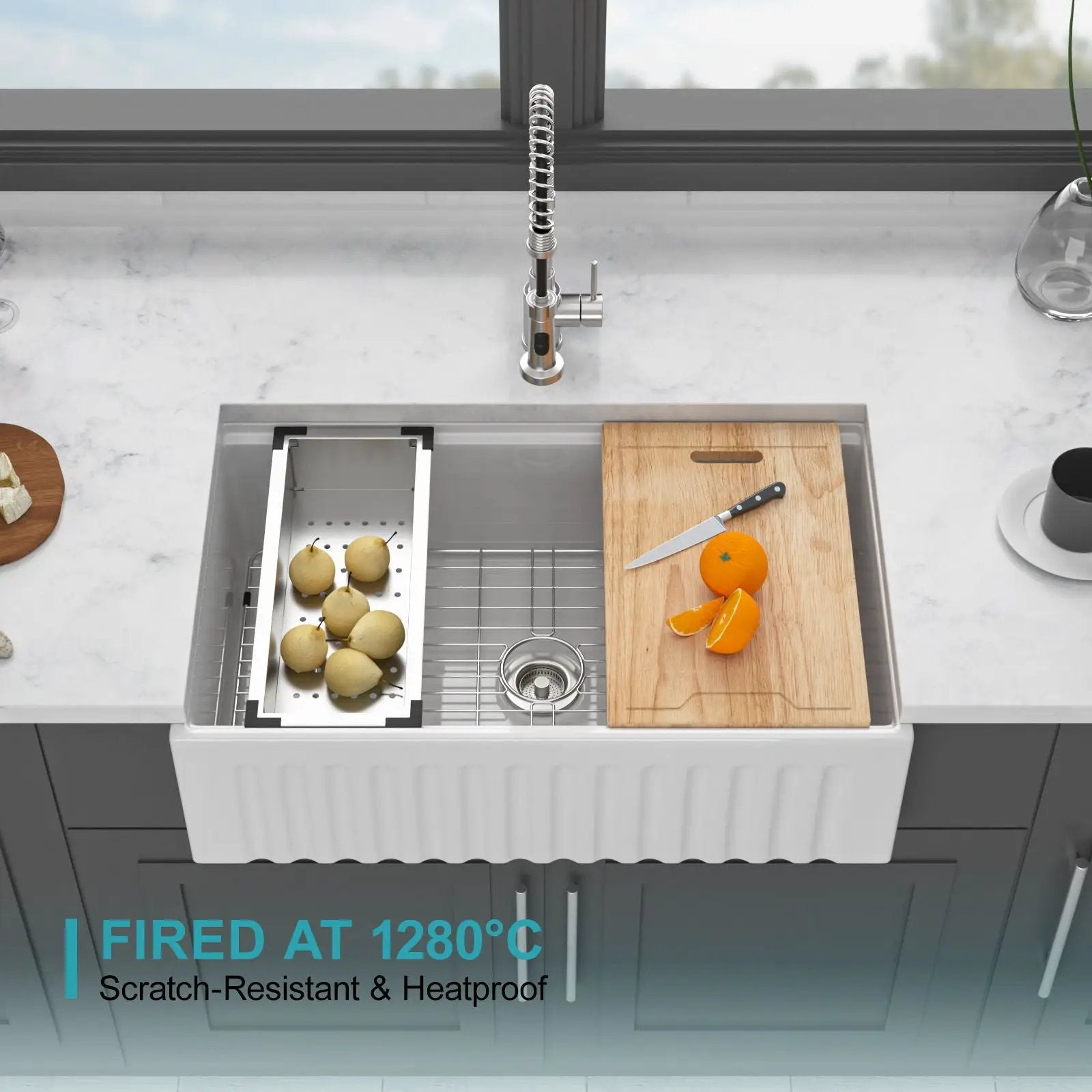 Workstation Single Bowl Apron Front Kitchen Sink - White by HouseOfZazla