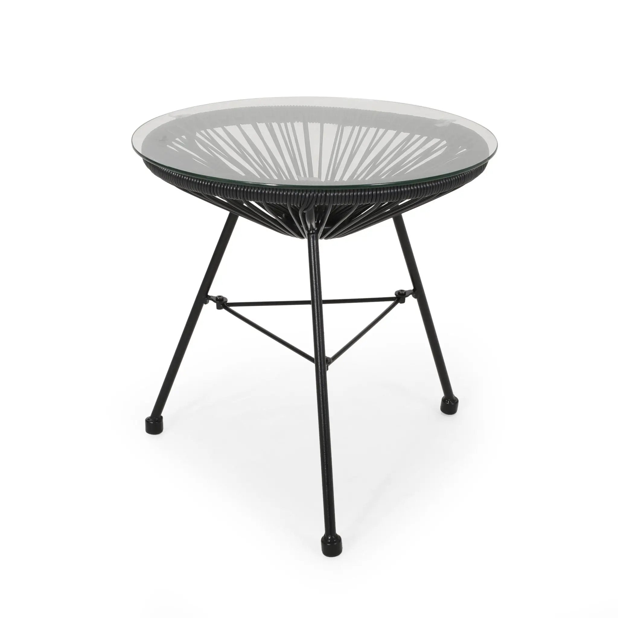 Nusa Modern Rattan Side Table With Tempered Glass Top by HouseOfZazla