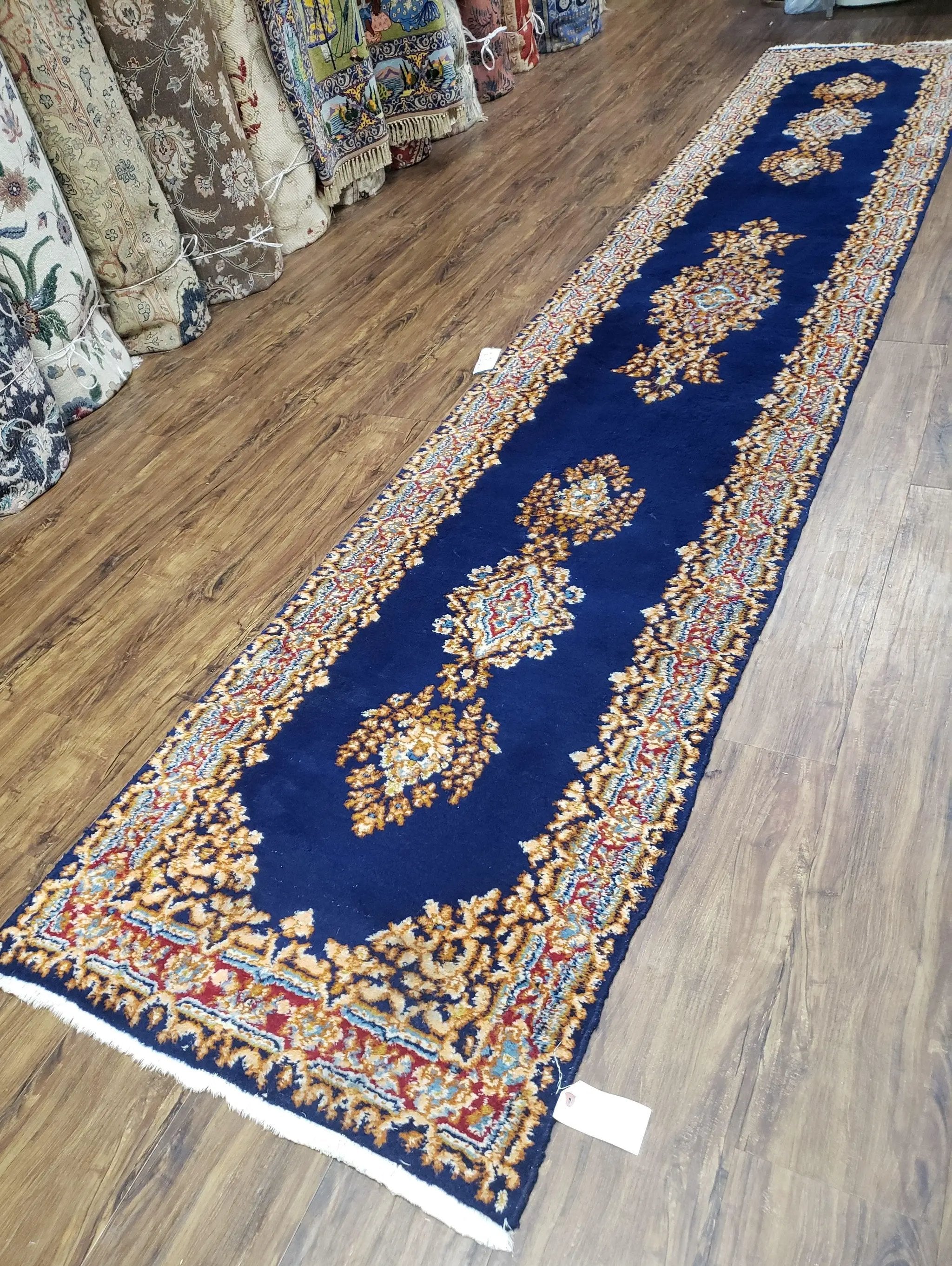 Semi Anique Dark Blue Persian Kerman Runner, 2'7" x 13'5" by Jewel Rugs