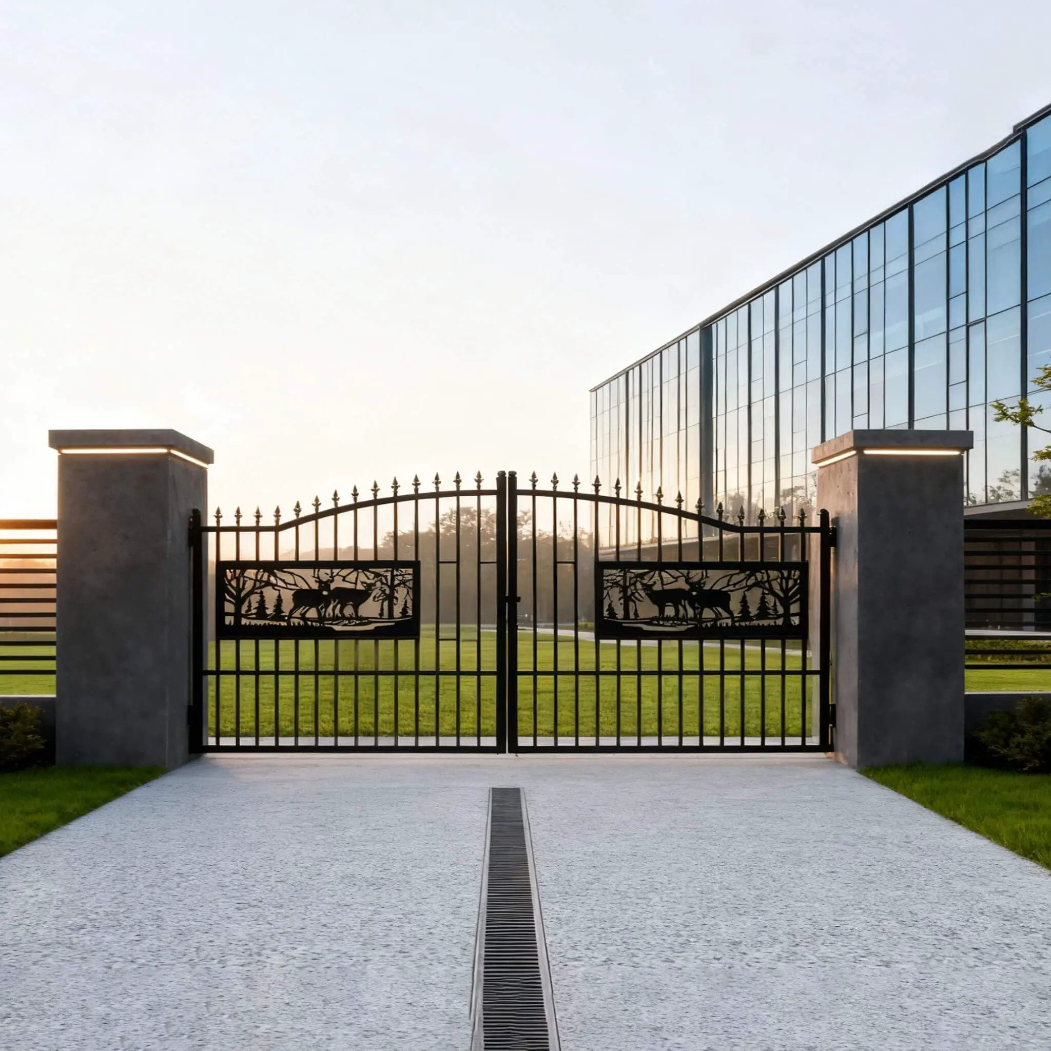 [07X20FT] Heavy-Duty Deer Motif Style Bi-Parting Galvanized Steel Driveway Entrance Gate (SAK68731) by SAKSBY WHOLESALE