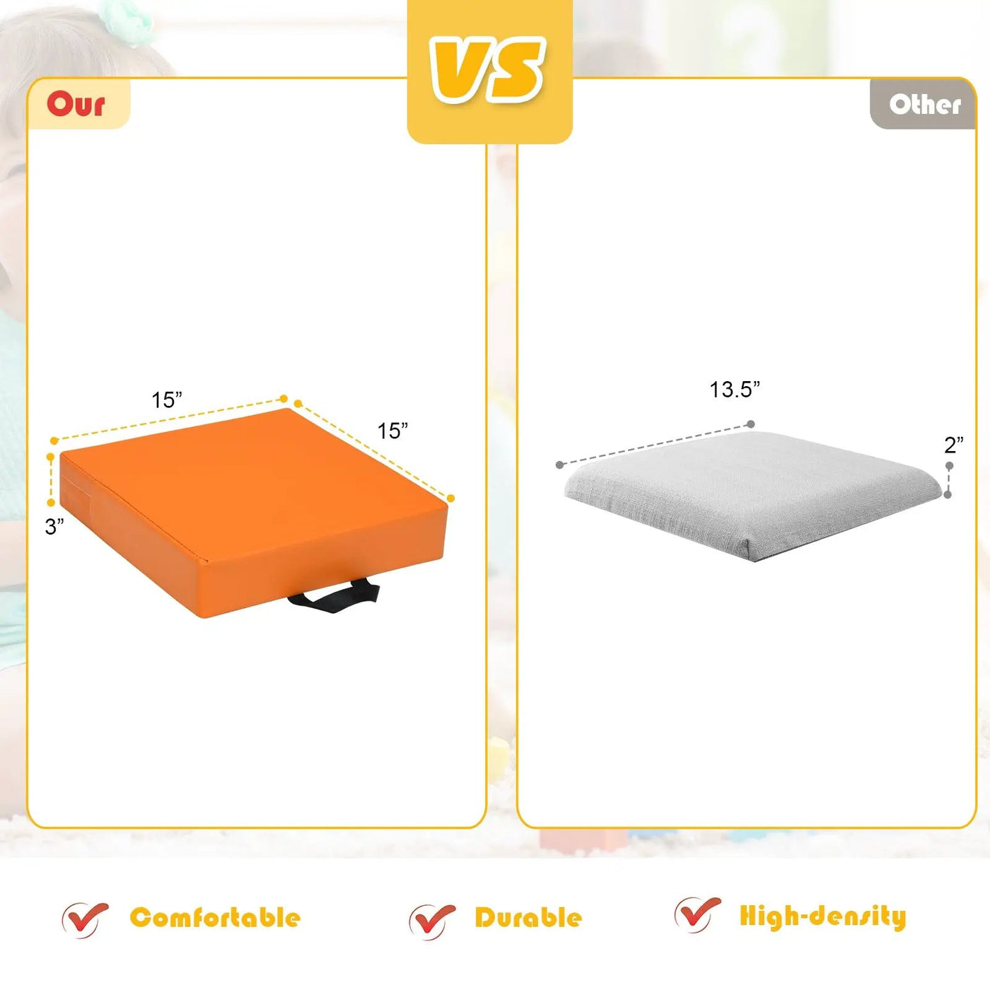6 Pieces 15 Inches Square Toddler Floor Cushions Flexible Soft Foam Seating with Handles by DirectDeals