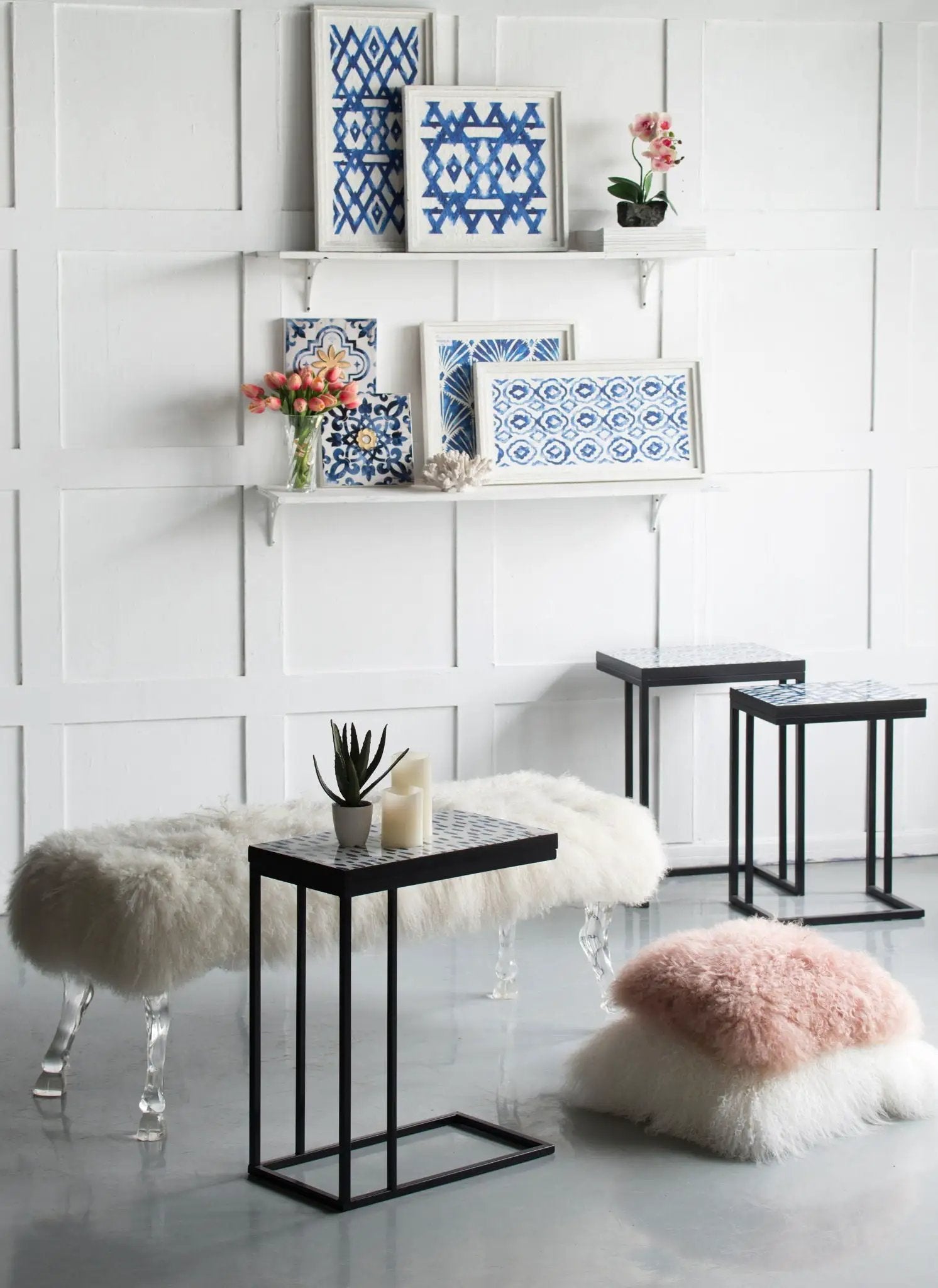 Hanging Sculptures, Modern Wall Art Decor (Set of 2) - White / Blue by HouseOfZazla