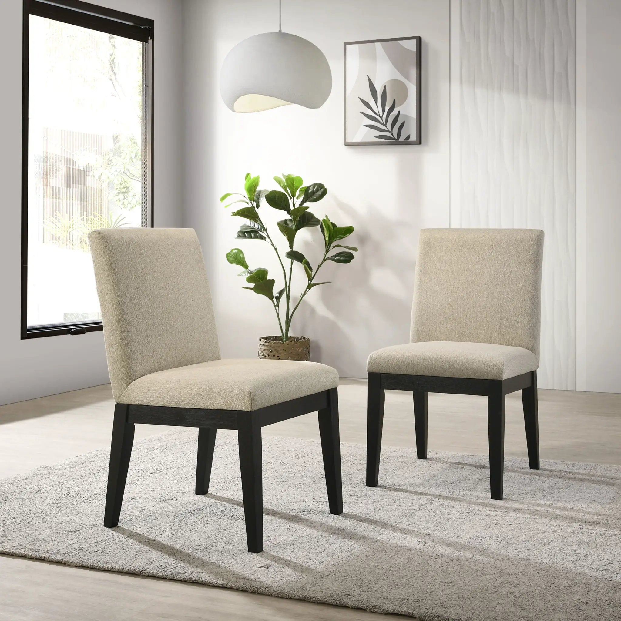 Roundhill Furniture - Rocco Contemporary Solid Wood Dining Chairs (Set of 2) - Beige by HouseOfZazla