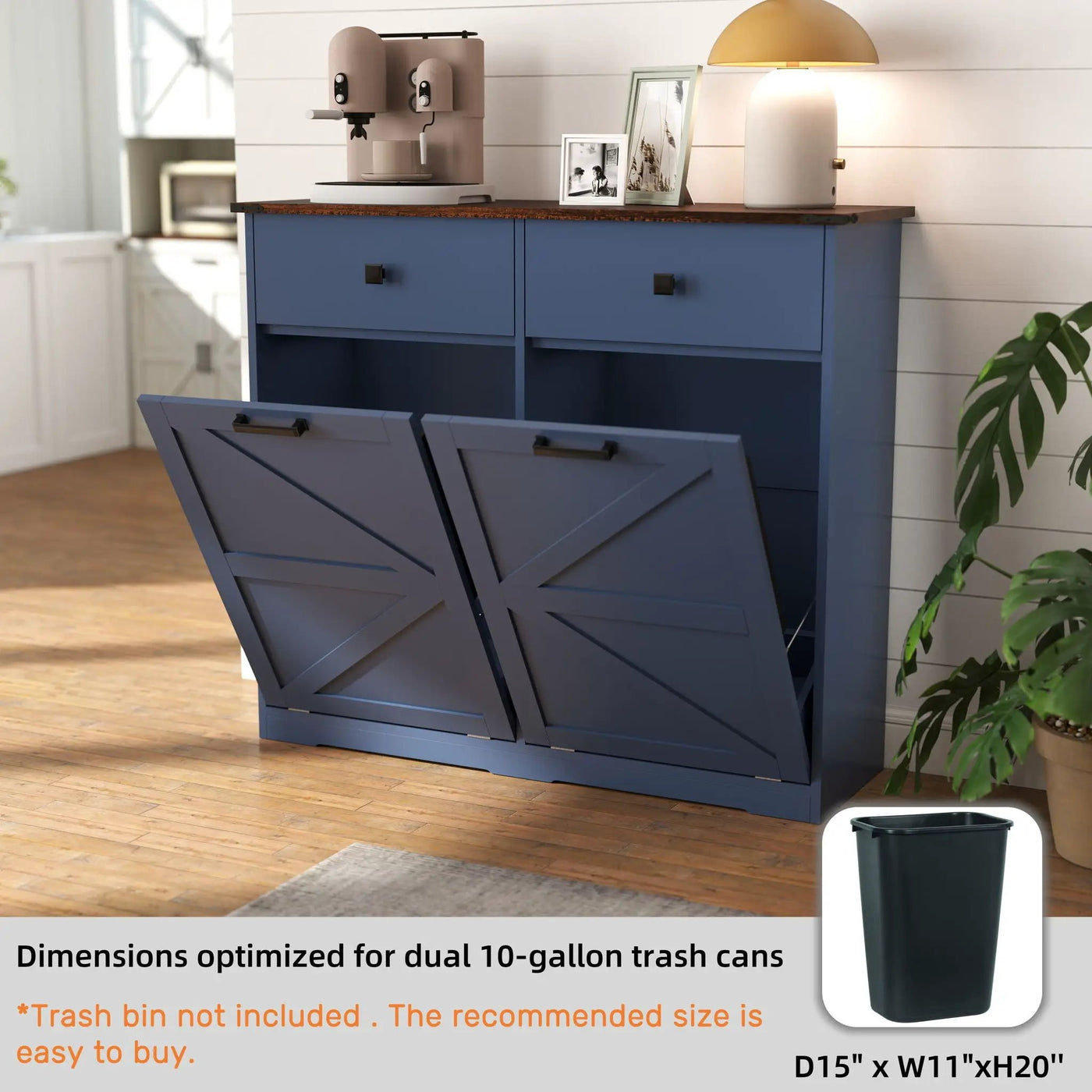 Double Tilt Out Trash Cabinet With Hideaway Drawer And Barn Door Style by HouseOfZazla