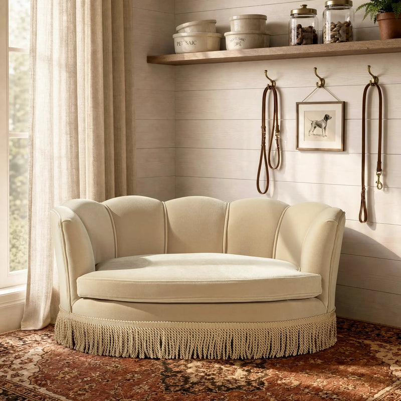 Clara 34.5" Scalloped Pet Sofa Bed, Medium, Fawn by HouseOfZazla