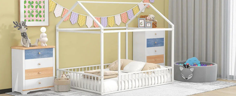 Metal Bed House Bed Frame With Fence by Unique Piece Furniture