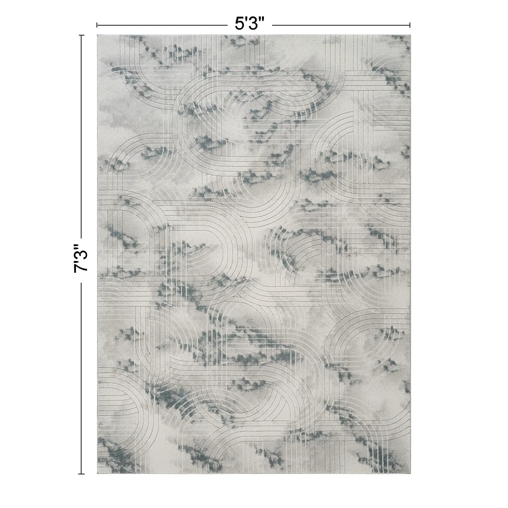 Geometrix - 5'3" X 7'3" Area Rug / Geometric 3D Effect - Ivory / Gray by Unique Piece Furniture