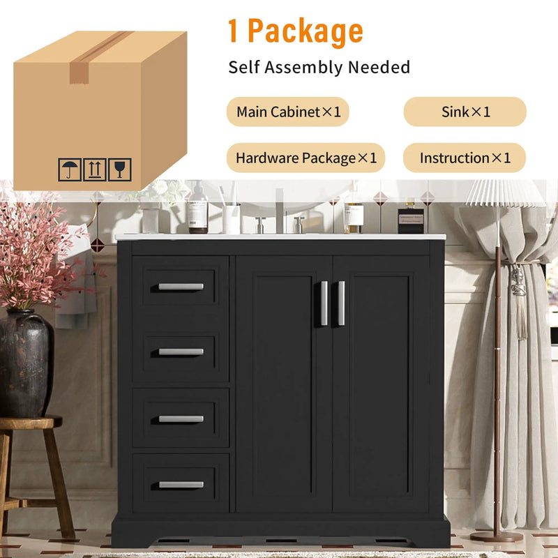 Bathroom Vanity With Sink, Soft Close Doors, Adjustable Shelf & 3 Drawers by HouseOfZazla