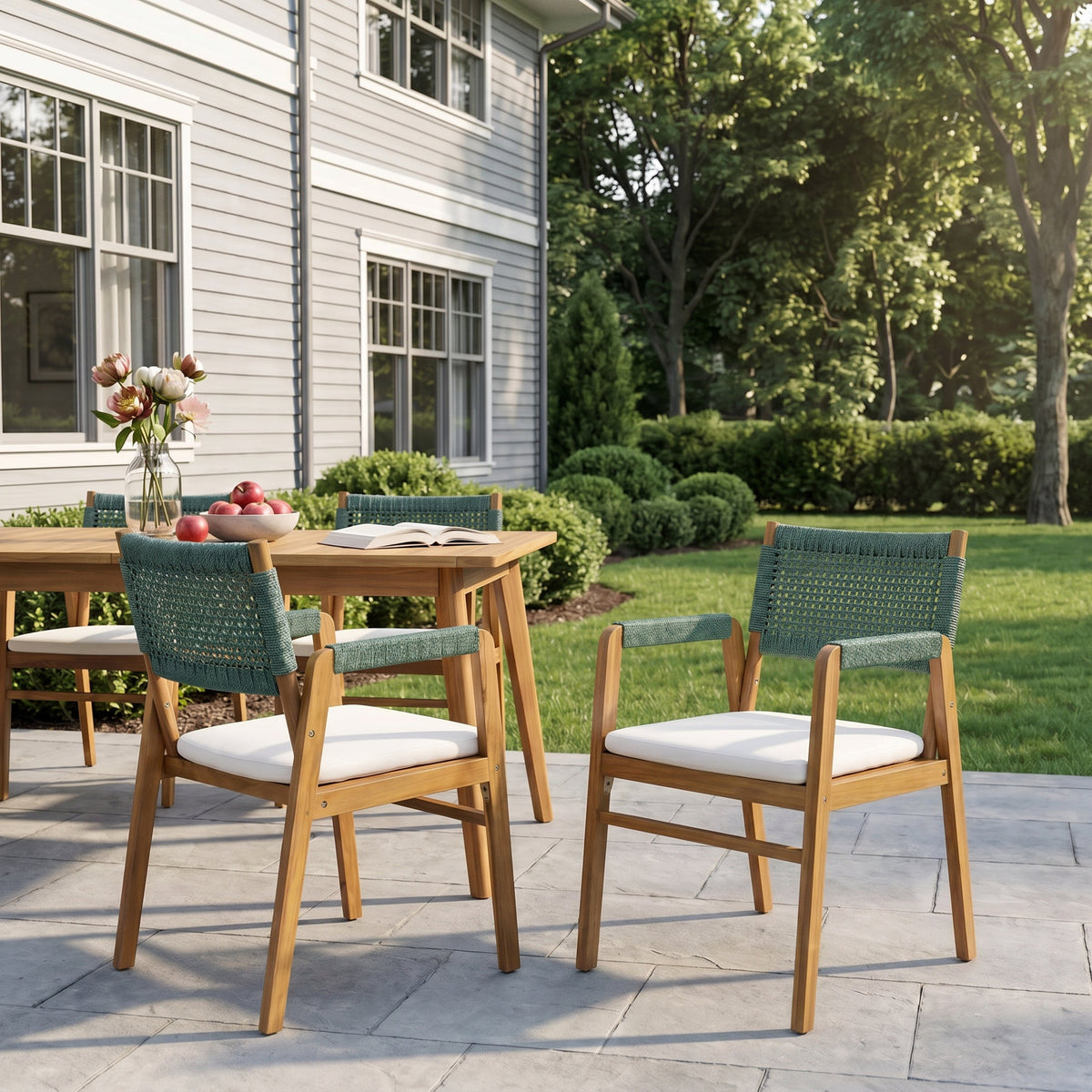Acacia Wood Outdoor Dining Chairs with Woven Seats - Set of 2, photo 2 of 10