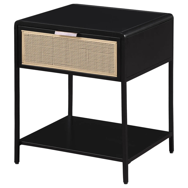 Amherst 1-drawer Radio Weave Cane Metal Bedside Table Black by Unique Piece Furniture